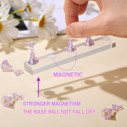 2 Nail Stand for Press Ons - Upgrade Solid Acrylic Nail Stands with Flower Design, Fake Nail Holder for Painting and Display, Includes Glue Tips