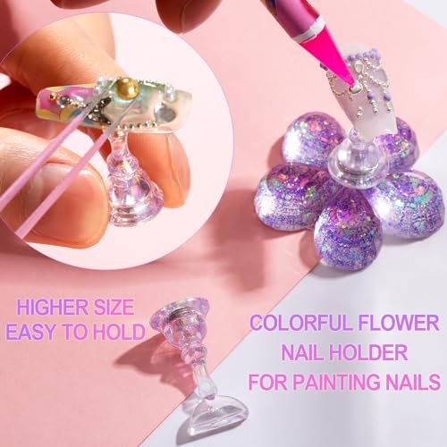 2 Nail Stand for Press Ons - Upgrade Solid Acrylic Nail Stands with Flower Design, Fake Nail Holder for Painting and Display, Includes Glue Tips - görsel 6