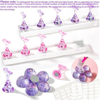 2 Nail Stand for Press Ons - Upgrade Solid Acrylic Nail Stands with Flower Design, Fake Nail Holder for Painting and Display, Includes Glue Tips