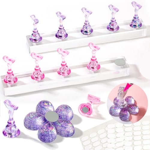 2 Nail Stand for Press Ons - Upgrade Solid Acrylic Nail Stands with Flower Design, Fake Nail Holder for Painting and Display, Includes Glue Tips - görsel 2
