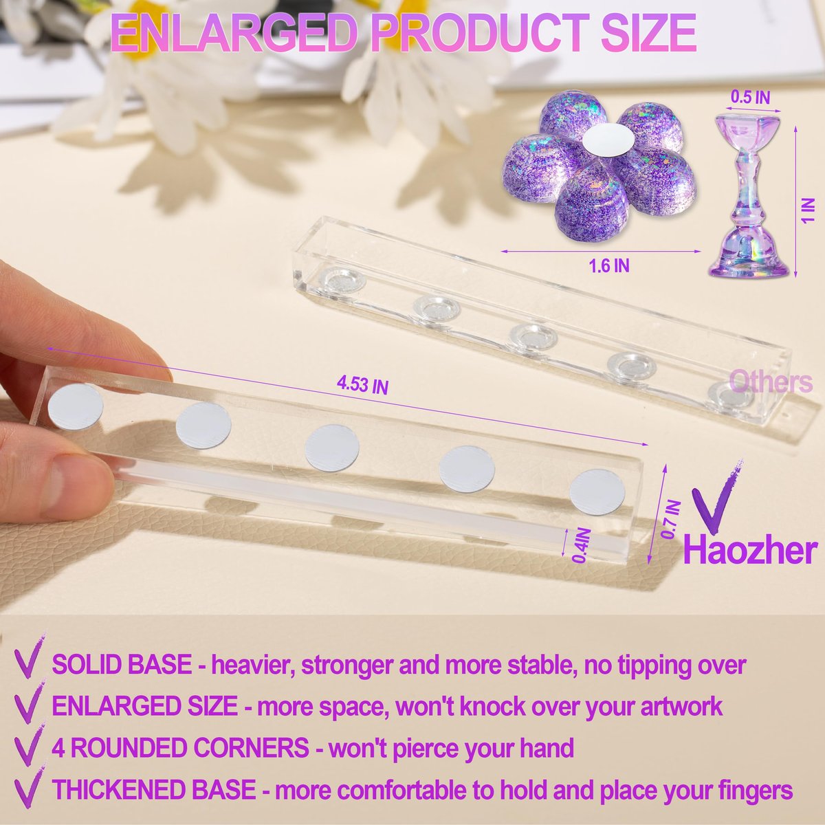 2 Nail Stand for Press Ons - Upgrade Solid Acrylic Nail Stands with Flower Design, Fake Nail Holder for Painting and Display, Includes Glue Tips - görsel 7