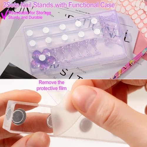2 Nail Stand for Press Ons - Upgrade Solid Acrylic Nail Stands with Flower Design, Fake Nail Holder for Painting and Display, Includes Glue Tips - görsel 16