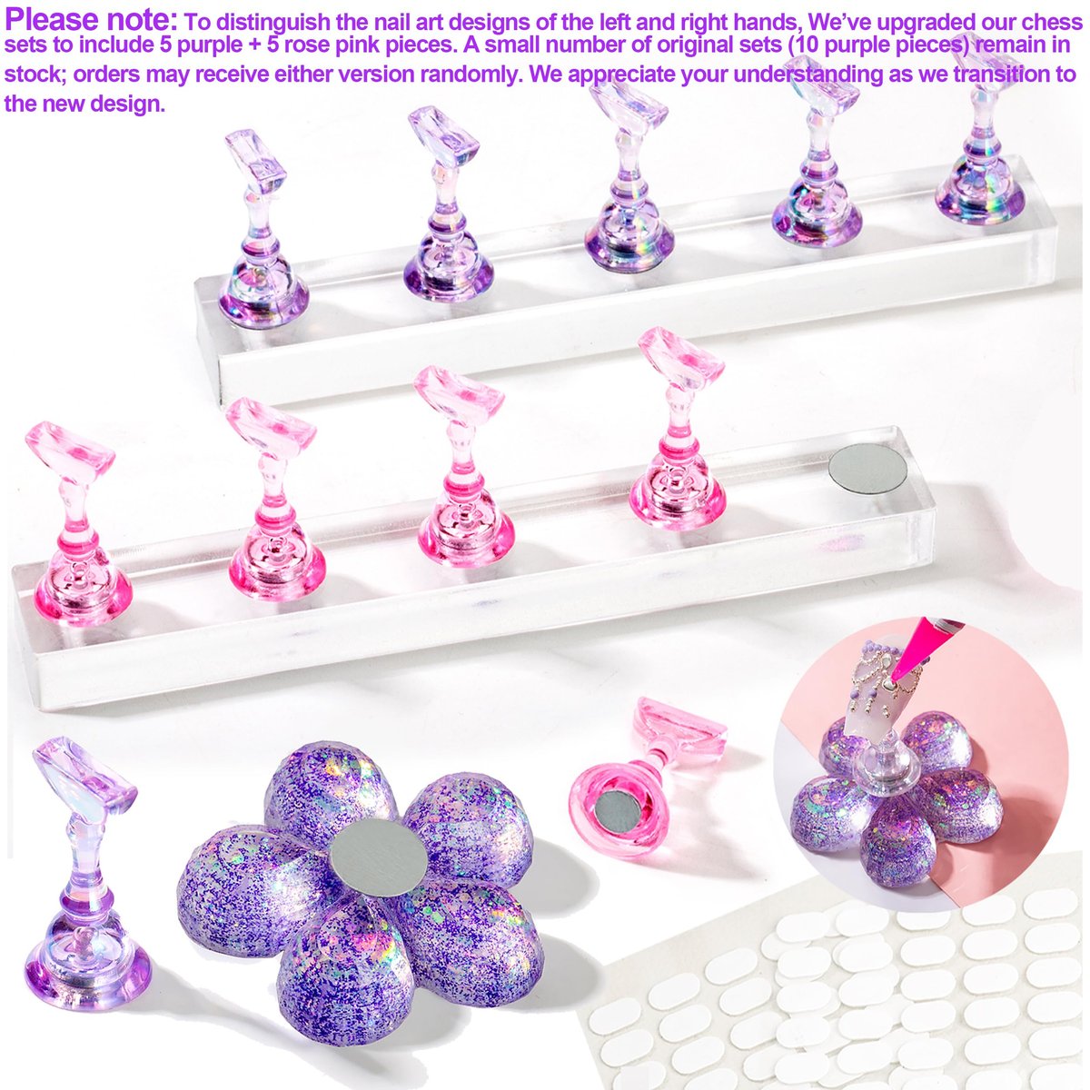 2 Nail Stand for Press Ons - Upgrade Solid Acrylic Nail Stands with Flower Design, Fake Nail Holder for Painting and Display, Includes Glue Tips - görsel 17