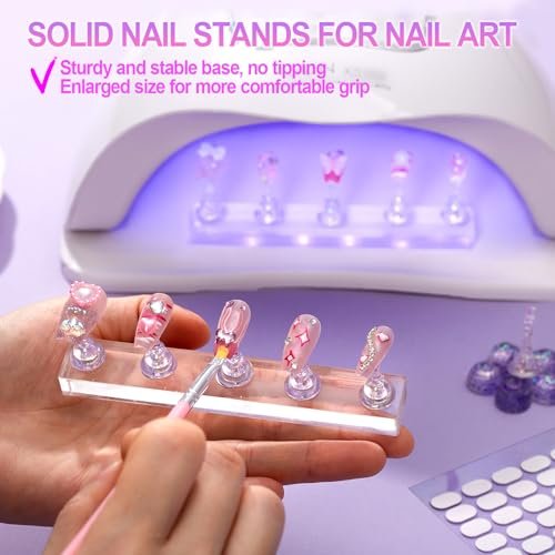 2 Nail Stand for Press Ons - Upgrade Solid Acrylic Nail Stands with Flower Design, Fake Nail Holder for Painting and Display, Includes Glue Tips - görsel 4
