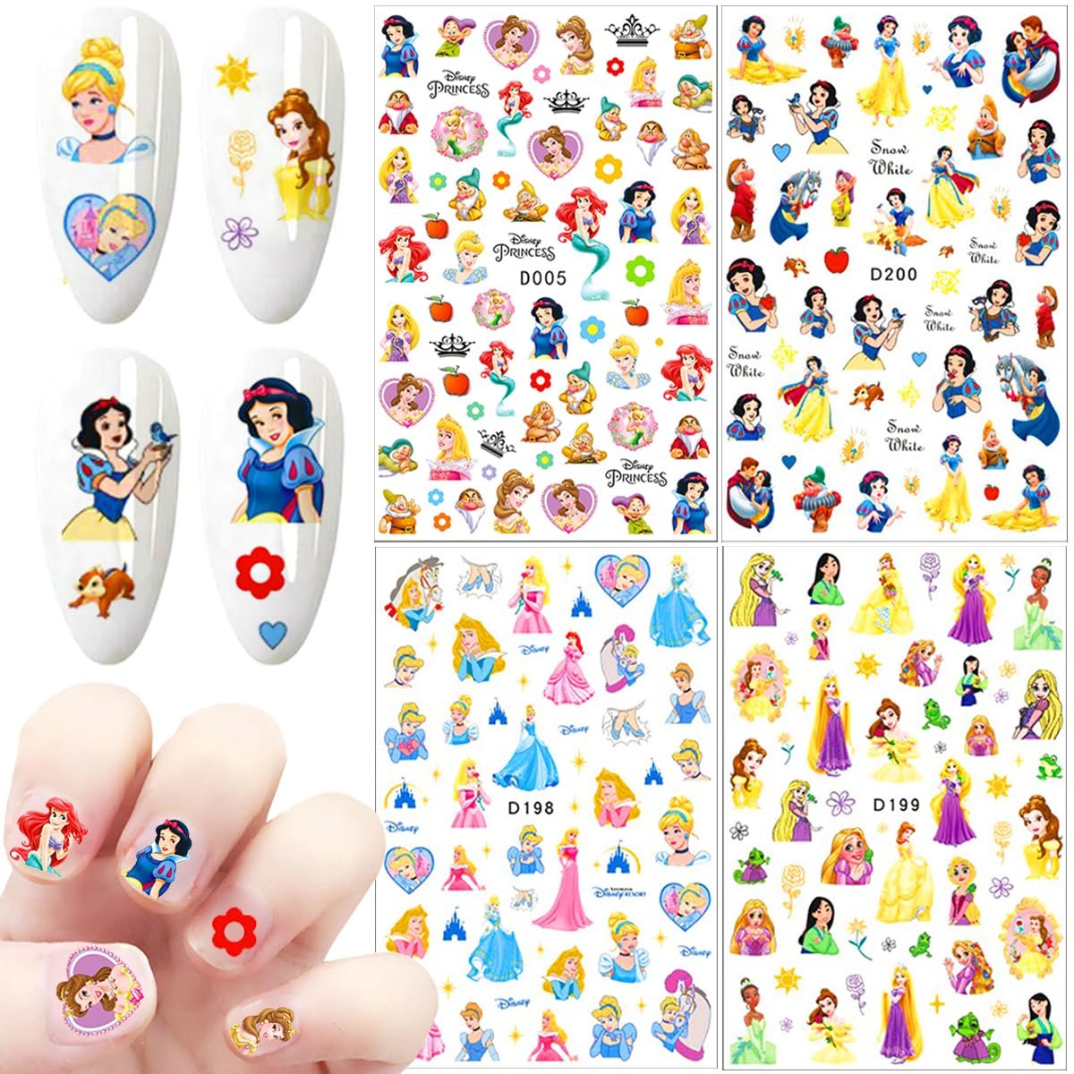 Cute Cartoon 3D Self Adhesive Nail Art Stickers - 6 Sheets DIY Nail Designs Decals for Women - görsel 5