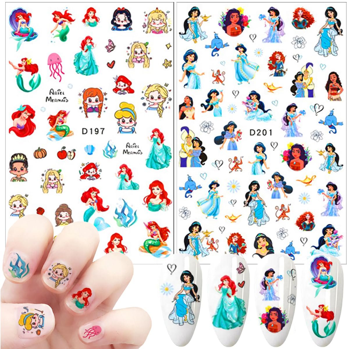 Cute Cartoon 3D Self Adhesive Nail Art Stickers - 6 Sheets DIY Nail Designs Decals for Women - görsel 3
