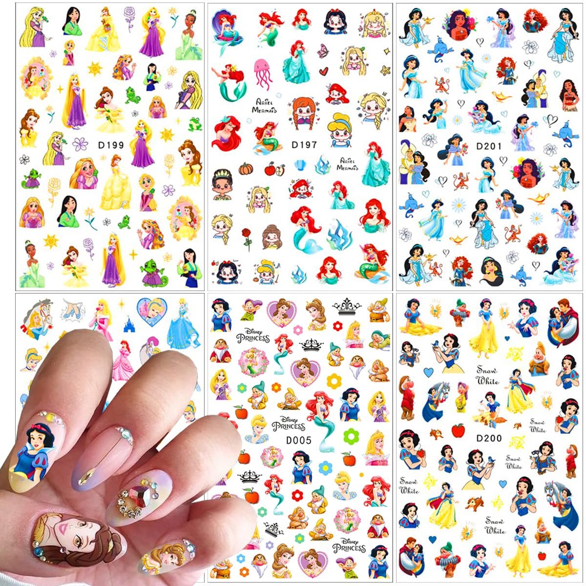 Cute Cartoon 3D Self Adhesive Nail Art Stickers - 6 Sheets DIY Nail Designs Decals for Women - görsel 1
