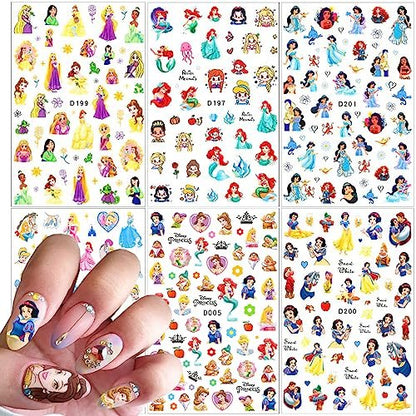 Cute Cartoon 3D Self Adhesive Nail Art Stickers - 6 Sheets DIY Nail Designs Decals for Women