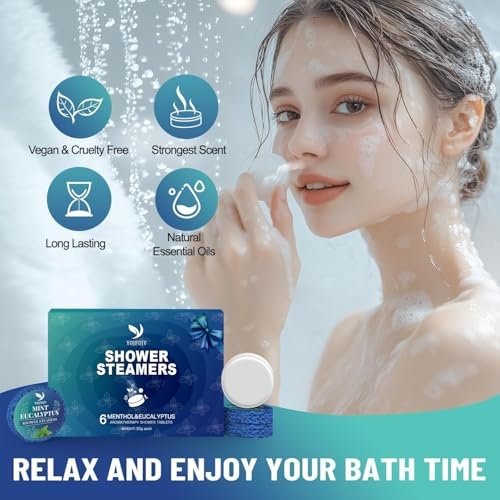 Shower Steamers Aromatherapy, 6 Pack Organic Shower Bombs with Menthol & Eucalyptus Essential Oils - Relaxation & Self-Care Gift for Mom, Wife, Her - görsel 12