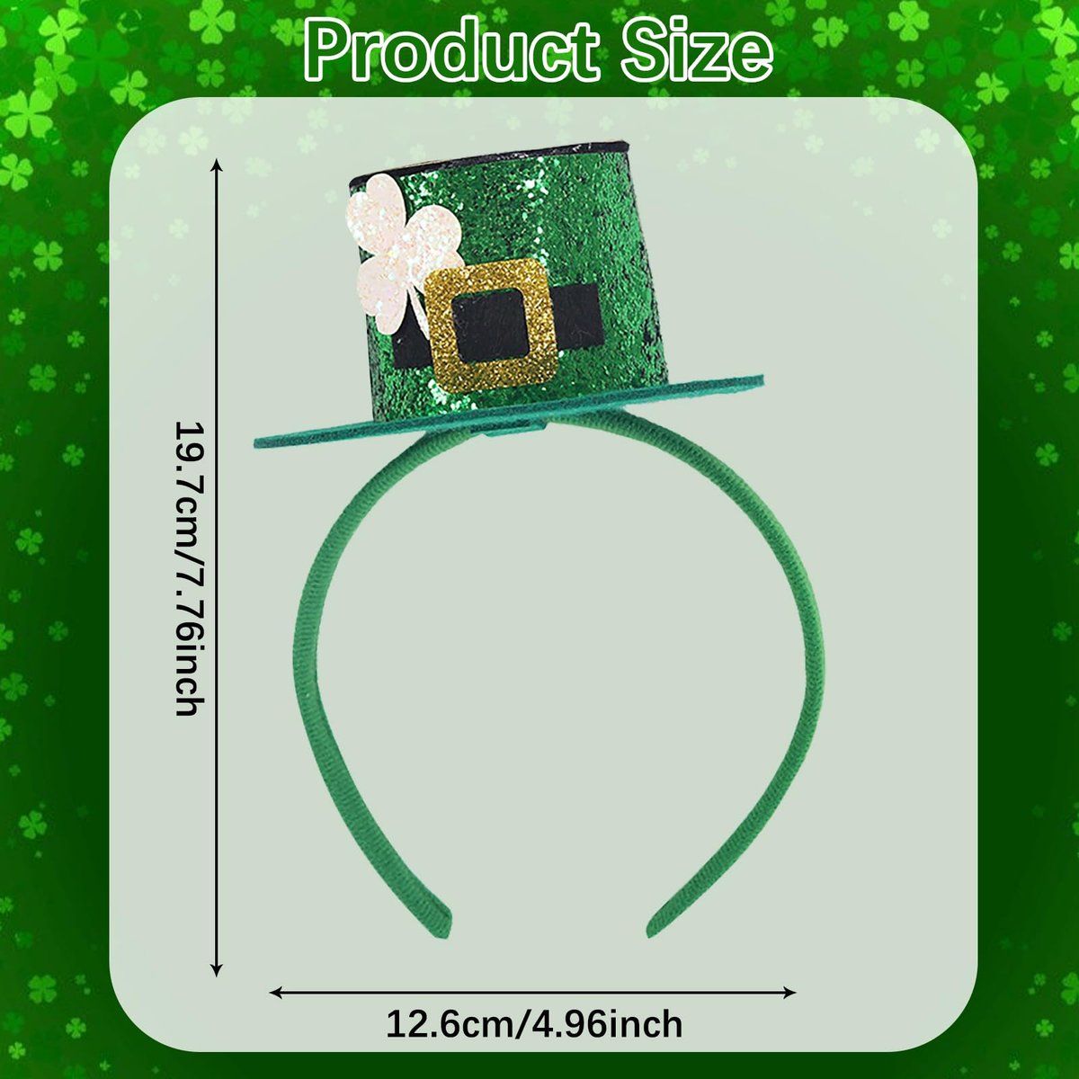 WRBAJIS St. Patrick's Day Headband - Green Glitter Shamrock Headpiece with Lucky Clover Hair Accessories for Women and Girls - görsel 5