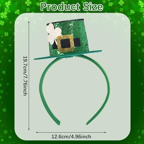 WRBAJIS St. Patrick's Day Headband - Green Glitter Shamrock Headpiece with Lucky Clover Hair Accessories for Women and Girls - görsel 6