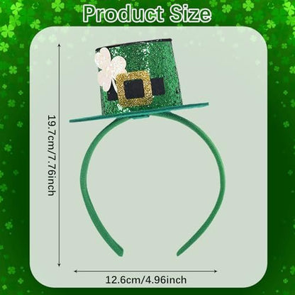 WRBAJIS St. Patrick's Day Headband - Green Glitter Shamrock Headpiece with Lucky Clover Hair Accessories for Women and Girls