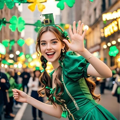 WRBAJIS St. Patrick's Day Headband - Green Glitter Shamrock Headpiece with Lucky Clover Hair Accessories for Women and Girls