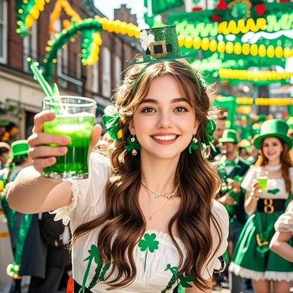 WRBAJIS St. Patrick's Day Headband - Green Glitter Shamrock Headpiece with Lucky Clover Hair Accessories for Women and Girls
