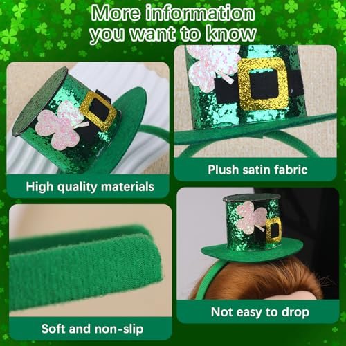 WRBAJIS St. Patrick's Day Headband - Green Glitter Shamrock Headpiece with Lucky Clover Hair Accessories for Women and Girls - görsel 8