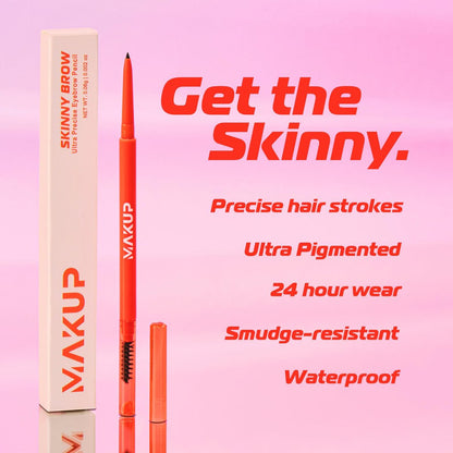 Makup Beauty Skinny Brow Ultra Thin Eyebrow Pencil - Waterproof Micro Brow Pencil for Hair-like Strokes - Medium Dark Brown (Brunette)