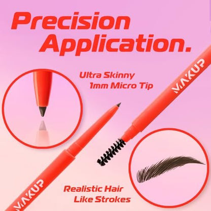 Makup Beauty Skinny Brow Ultra Thin Eyebrow Pencil - Waterproof Micro Brow Pencil for Hair-like Strokes - Medium Dark Brown (Brunette)