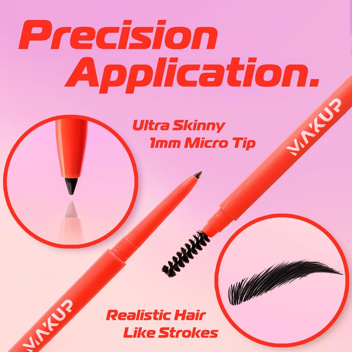 Makup Beauty Skinny Brow Ultra Thin Eyebrow Pencil – Waterproof Micro Brow Pencil for Hair-Like Strokes, Full Natural Brows (Caviar) - görsel 3