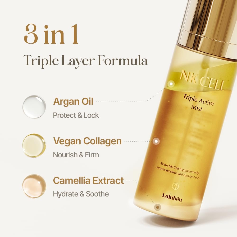 LULUBEU Triple Active Mist - Korean Skincare Glow Spray Serum, Hydrating All-in-One Face Treatment for Radiant, Dewy Skin, Lightweight Daily Routine Care with NK Cell Technology (3.17 Fl Oz) Avelisse