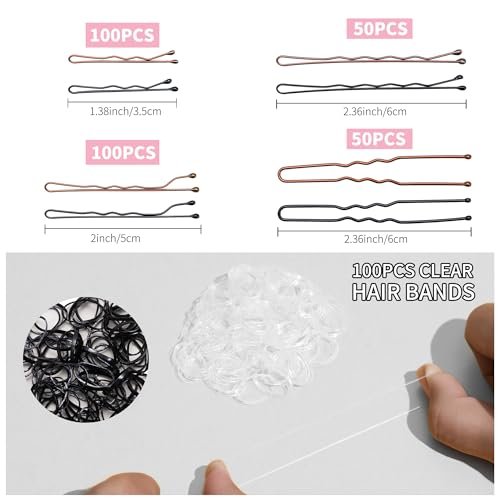 Scaups 400PCS Brown and Black Bobby Pins Kit with Hair Bands, 1.38inch 2inch 2.36inch Bobby Pins and 2.36inch U Shape Hair Pins for Women - görsel 4