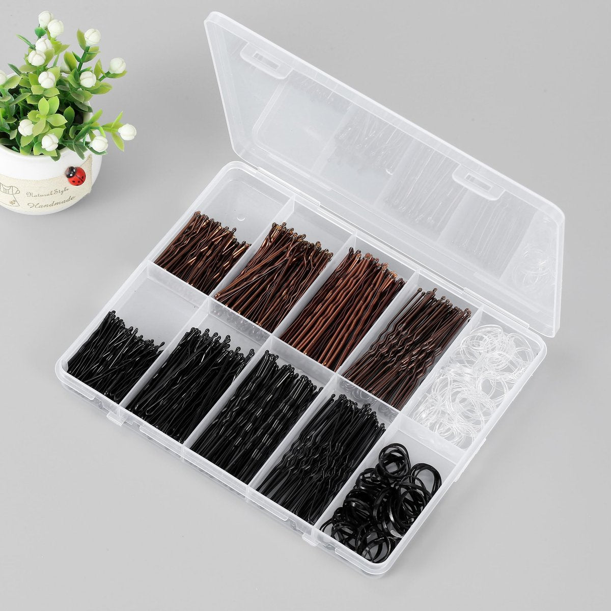Scaups 400PCS Brown and Black Bobby Pins Kit with Hair Bands, 1.38inch 2inch 2.36inch Bobby Pins and 2.36inch U Shape Hair Pins for Women - görsel 11