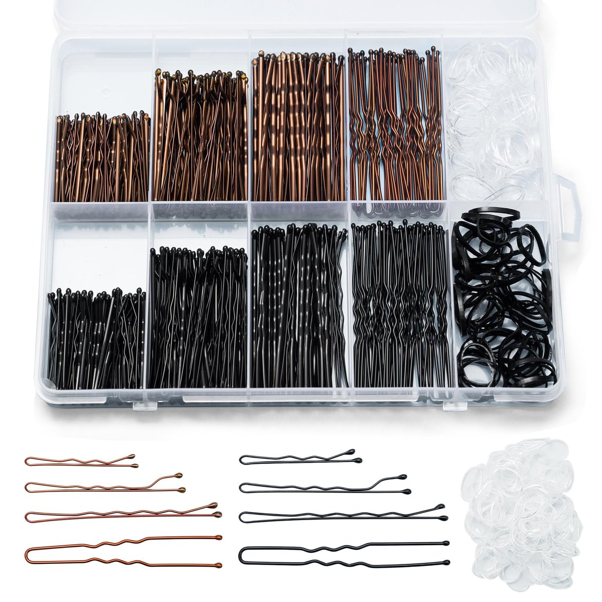 Scaups 400PCS Brown and Black Bobby Pins Kit with Hair Bands, 1.38inch 2inch 2.36inch Bobby Pins and 2.36inch U Shape Hair Pins for Women - görsel 1