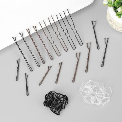 Scaups 400PCS Brown and Black Bobby Pins Kit with Hair Bands, 1.38inch 2inch 2.36inch Bobby Pins and 2.36inch U Shape Hair Pins for Women