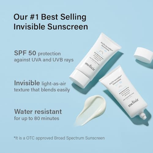 Melixir Airfit Invisible™ Sunscreen SPF 50 - Korean Rice Sunscreen for Face with Hyaluronic Acid, Moisturizing Daily Protection for Sensitive Skin, No White Cast, Waterproof, 1.7 fl oz - görsel 3