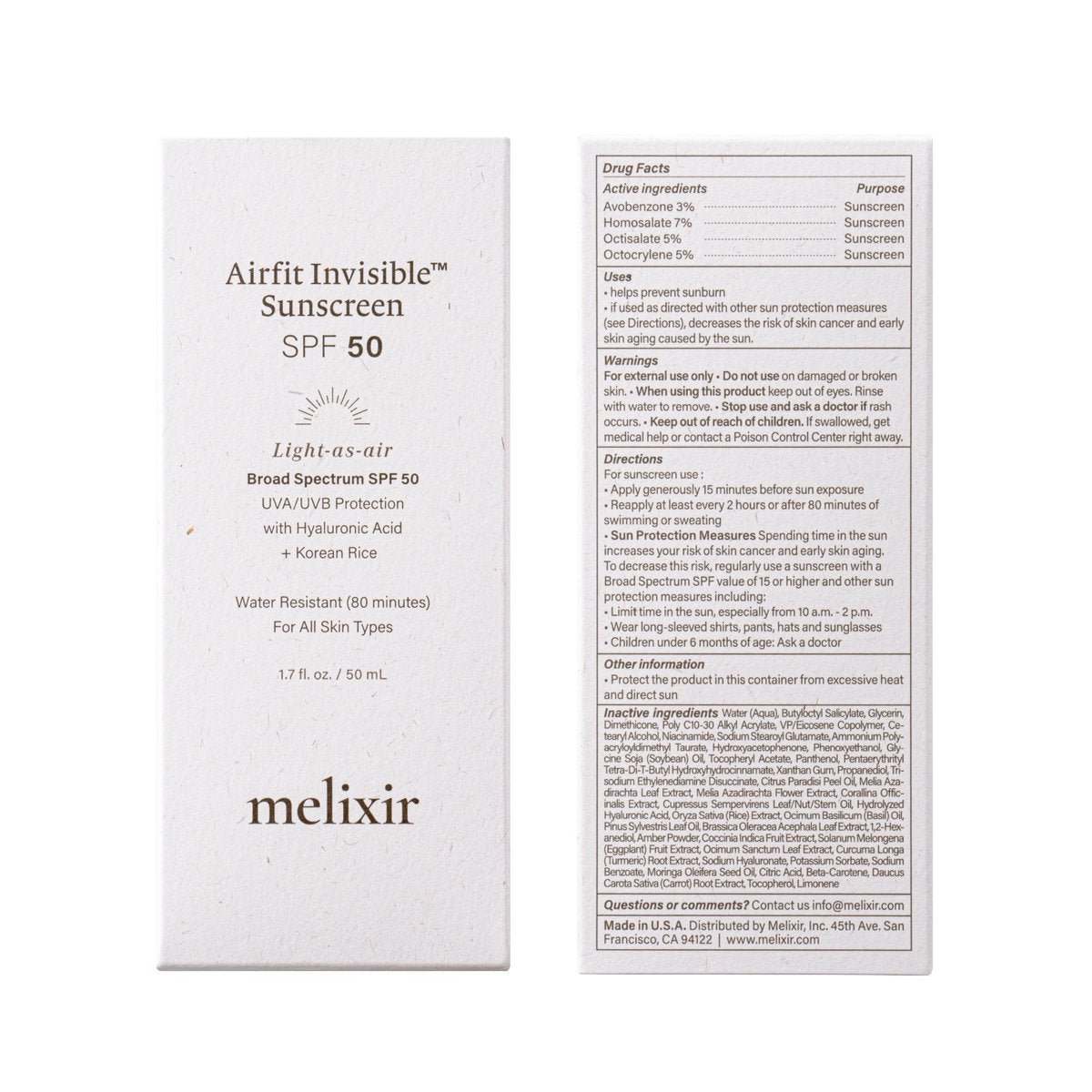 Melixir Airfit Invisible™ Sunscreen SPF 50 - Korean Rice Sunscreen for Face with Hyaluronic Acid, Moisturizing Daily Protection for Sensitive Skin, No White Cast, Waterproof, 1.7 fl oz - görsel 12