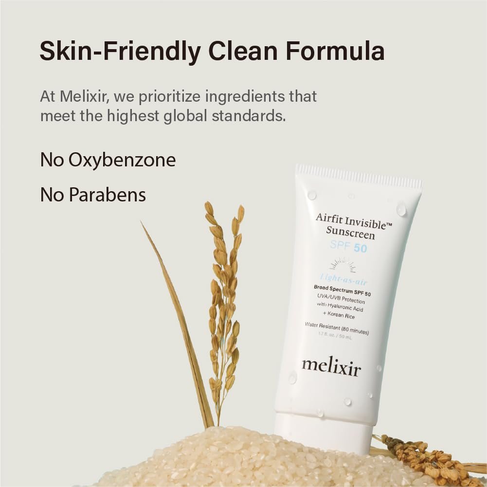 Melixir Airfit Invisible™ Sunscreen SPF 50 - Korean Rice Sunscreen for Face with Hyaluronic Acid, Moisturizing Daily Protection for Sensitive Skin, No White Cast, Waterproof, 1.7 fl oz - görsel 16