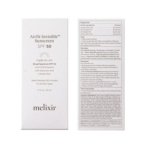 Melixir Airfit Invisible™ Sunscreen SPF 50 - Korean Rice Sunscreen for Face with Hyaluronic Acid, Moisturizing Daily Protection for Sensitive Skin, No White Cast, Waterproof, 1.7 fl oz - görsel 11
