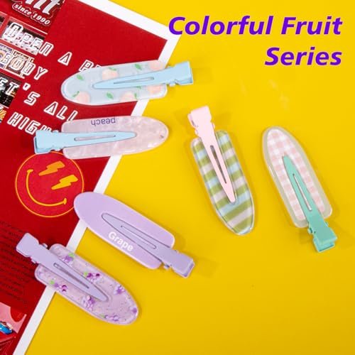 Magicsky 12PCS No Bend Hair Clips - Hawaiian Acrylic Flat Styling No Crease Pins, Bang Seamless Duckbill Barrettes for Women and Girls, Colorful Fruit Design Avelisse