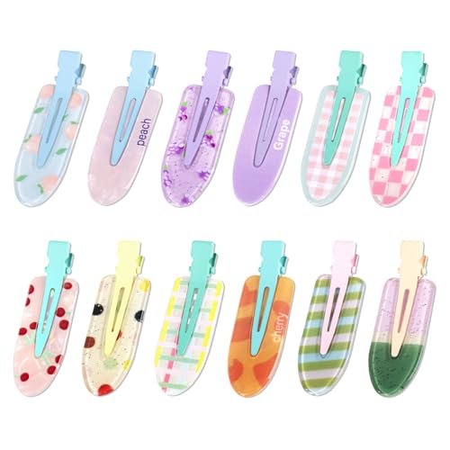 Magicsky 12PCS No Bend Hair Clips - Hawaiian Acrylic Flat Styling No Crease Pins, Bang Seamless Duckbill Barrettes for Women and Girls, Colorful Fruit Design Avelisse