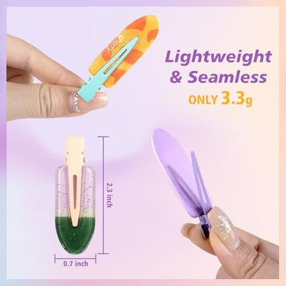 Magicsky 12PCS No Bend Hair Clips - Hawaiian Acrylic Flat Styling No Crease Pins, Bang Seamless Duckbill Barrettes for Women and Girls, Colorful Fruit Design Avelisse