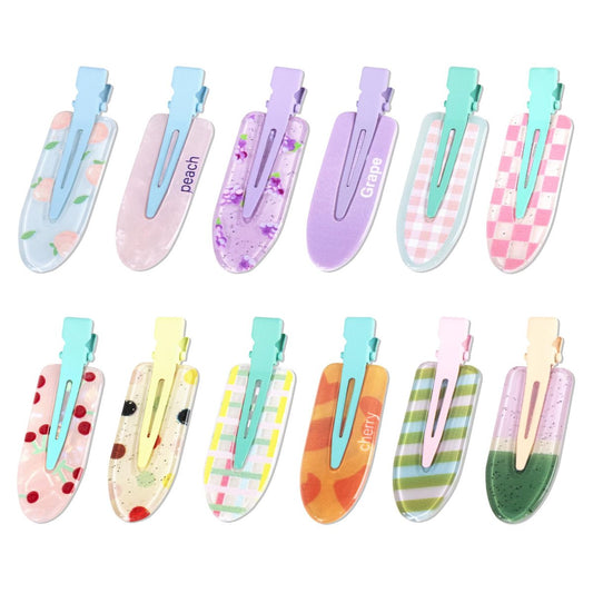 Magicsky 12PCS No Bend Hair Clips - Hawaiian Acrylic Flat Styling No Crease Pins, Bang Seamless Duckbill Barrettes for Women and Girls, Colorful Fruit Design Avelisse