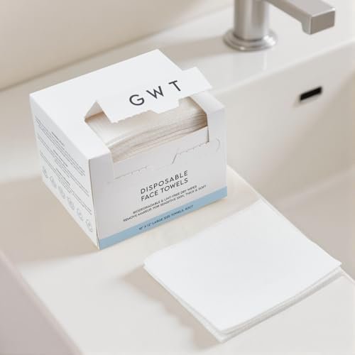 GWT Disposable Face Towels for Sensitive Skin - 50ct Biodegradable Lint-Free Dry Wipes - 10x12 Large Thick Soft Facial Towelettes for Makeup Remover, Acne Prone Skin, Travel - görsel 14