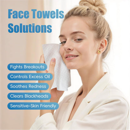 GWT Disposable Face Towels for Sensitive Skin - 50ct Biodegradable Lint-Free Dry Wipes - 10x12 Large Thick Soft Facial Towelettes for Makeup Remover, Acne Prone Skin, Travel