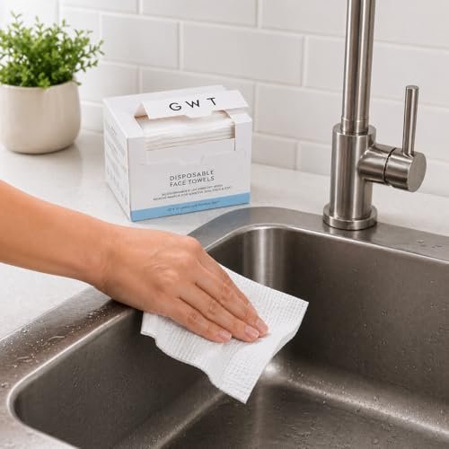 GWT Disposable Face Towels for Sensitive Skin - 50ct Biodegradable Lint-Free Dry Wipes - 10x12 Large Thick Soft Facial Towelettes for Makeup Remover, Acne Prone Skin, Travel - görsel 16