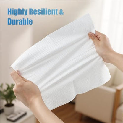 GWT Disposable Face Towels for Sensitive Skin - 50ct Biodegradable Lint-Free Dry Wipes - 10x12 Large Thick Soft Facial Towelettes for Makeup Remover, Acne Prone Skin, Travel