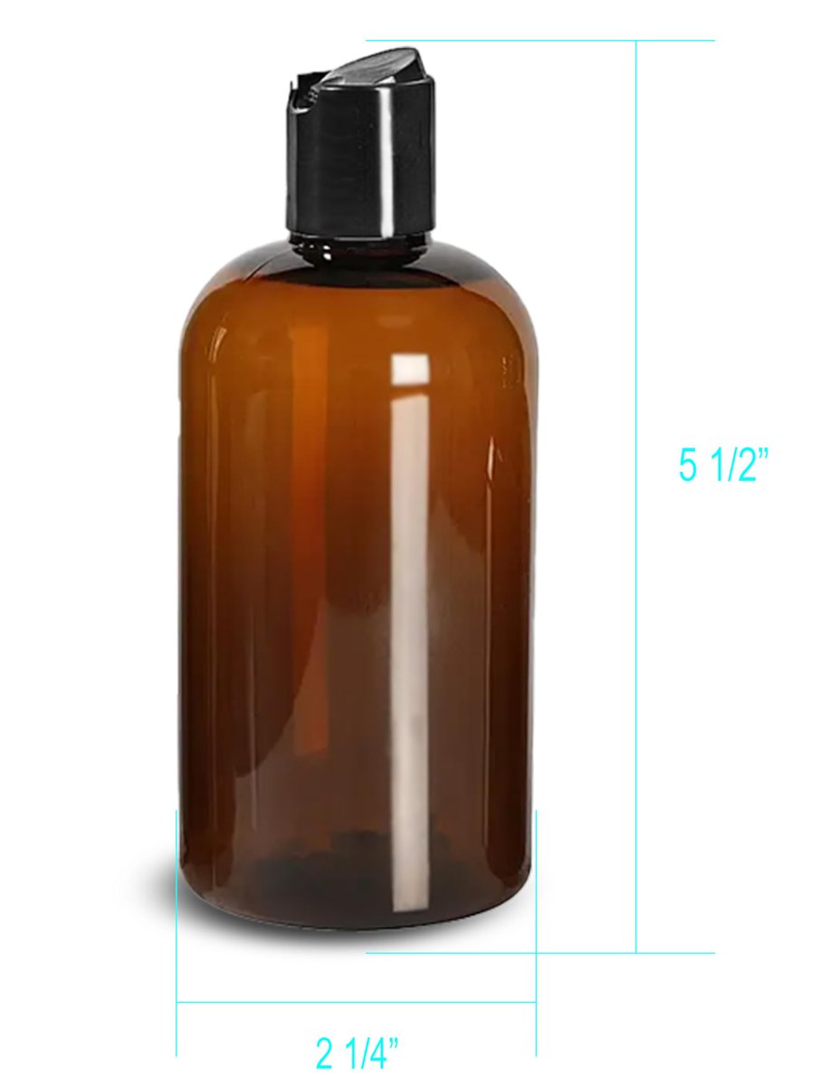 ljdeals 8 oz Amber Plastic Empty Bottles with Black Disc Top Caps - Refillable Containers for Shampoo, Lotions, Cream and More, BPA Free, Pack of 2, Made in USA - görsel 5