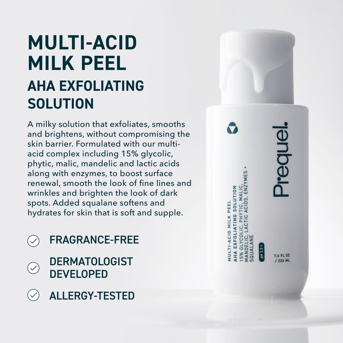 Prequel Skin Multi-Acid Milk Peel - Professional 15% Glycolic Acid Exfoliating Solution with Lactic Acid & Enzymes, Hydrating Chemical Peel, Clinical Strength, 7.6 oz Avelisse