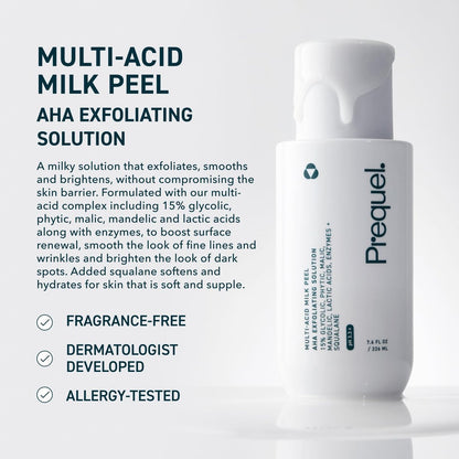 Prequel Skin Multi-Acid Milk Peel - Professional 15% Glycolic Acid Exfoliating Solution with Lactic Acid & Enzymes, Hydrating Chemical Peel, Clinical Strength, 7.6 oz Avelisse