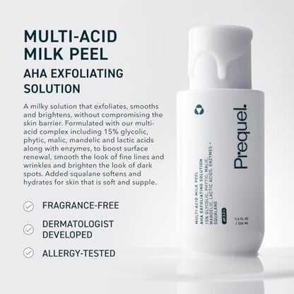 Prequel Skin Multi-Acid Milk Peel - Professional 15% Glycolic Acid Exfoliating Solution with Lactic Acid & Enzymes, Hydrating Chemical Peel, Clinical Strength, 7.6 oz Avelisse