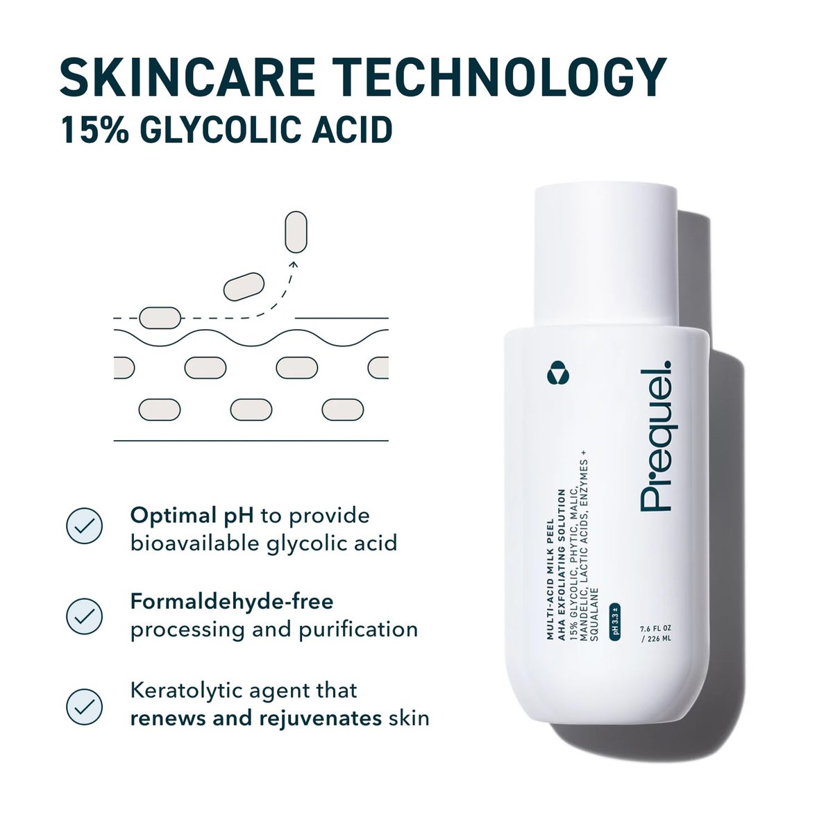 Prequel Skin Multi-Acid Milk Peel - Professional 15% Glycolic Acid Exfoliating Solution with Lactic Acid & Enzymes, Hydrating Chemical Peel, Clinical Strength, 7.6 oz Avelisse
