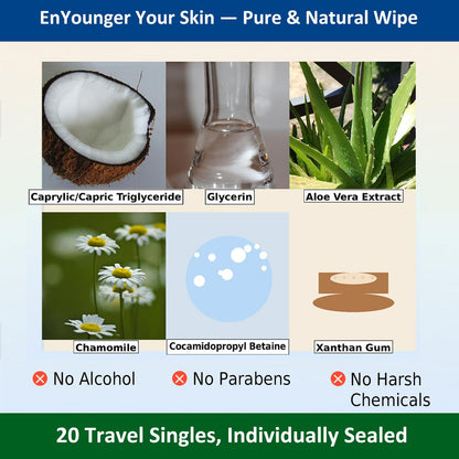 EnYounger 3-in-1 Makeup Remover Wipes 20ct Individually Wrapped for Travel – Ultra-Thick 3D Nonwoven for Instant Waterproof Makeup Removal, Cleansing & Hydration, Alcohol-Free Hypoallergenic, Scented Avelisse