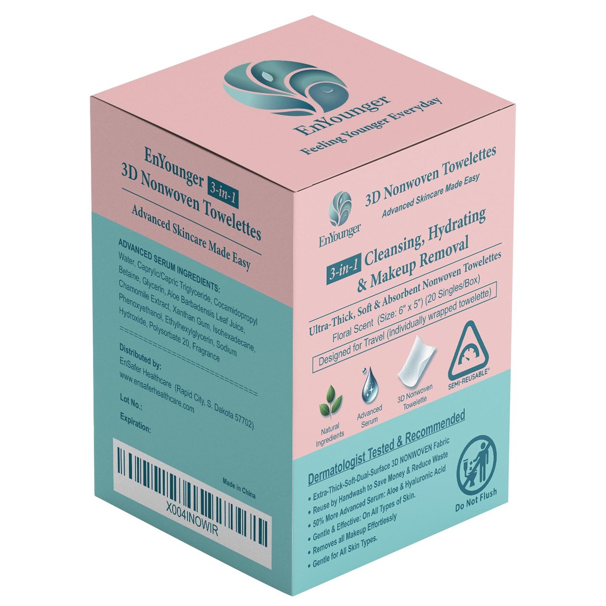 EnYounger 3-in-1 Makeup Remover Wipes 20ct Individually Wrapped for Travel – Ultra-Thick 3D Nonwoven for Instant Waterproof Makeup Removal, Cleansing & Hydration, Alcohol-Free Hypoallergenic, Scented Avelisse