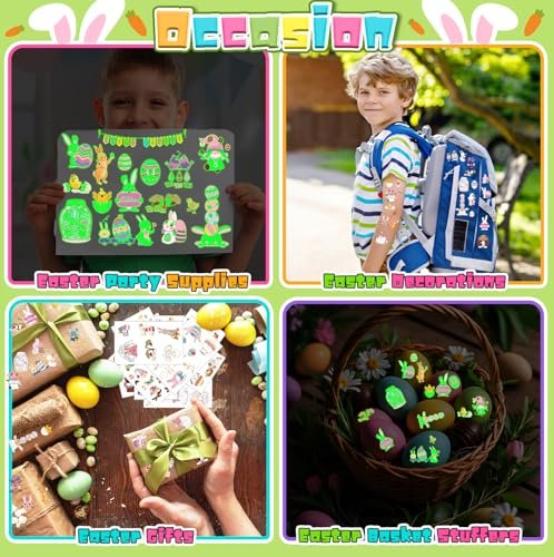 144Pcs Luminous Easter Temporary Tattoos - Glow in the Dark Egg Fillers & Basket Stuffers for Teens Kids Avelisse
