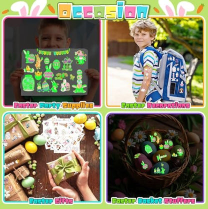 144Pcs Luminous Easter Temporary Tattoos - Glow in the Dark Egg Fillers & Basket Stuffers for Teens Kids Avelisse