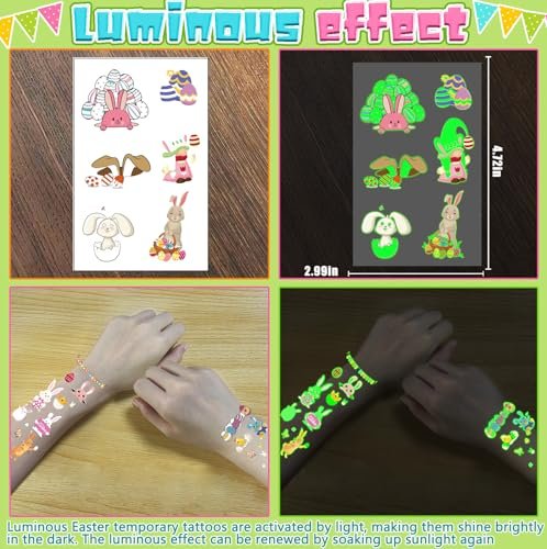 144Pcs Luminous Easter Temporary Tattoos - Glow in the Dark Egg Fillers & Basket Stuffers for Teens Kids Avelisse