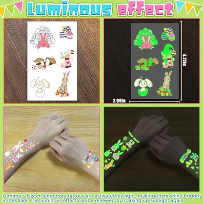 144Pcs Luminous Easter Temporary Tattoos - Glow in the Dark Egg Fillers & Basket Stuffers for Teens Kids Avelisse